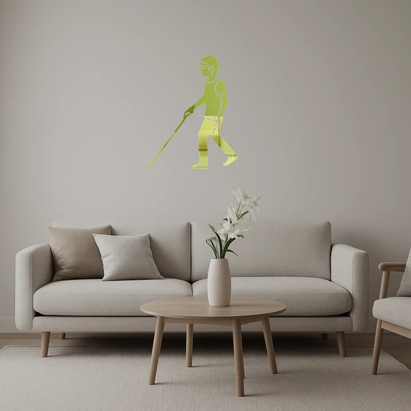 Beyaz Bastonlu Figür Dekoratif Altın Aynalı Tablo ürün görseli