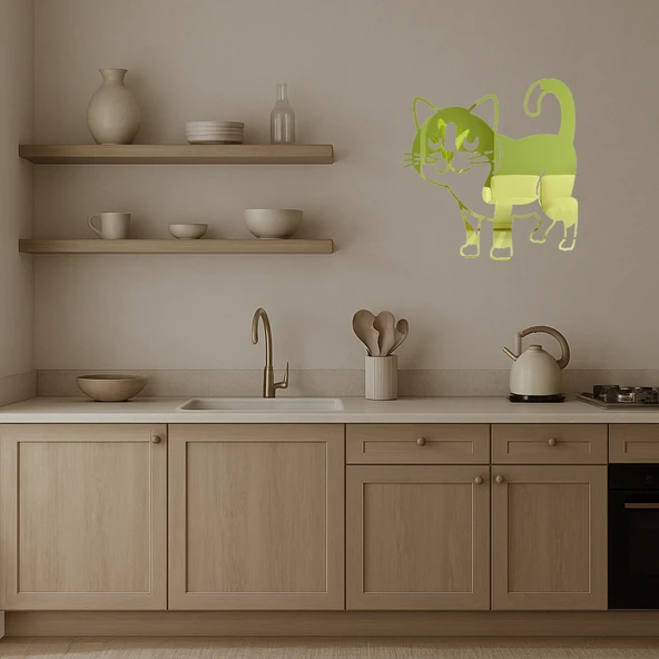 Sevimli Kedi Temalı Dekoratif İç Mekan Altın Aynalı Tablosu - Resim 4