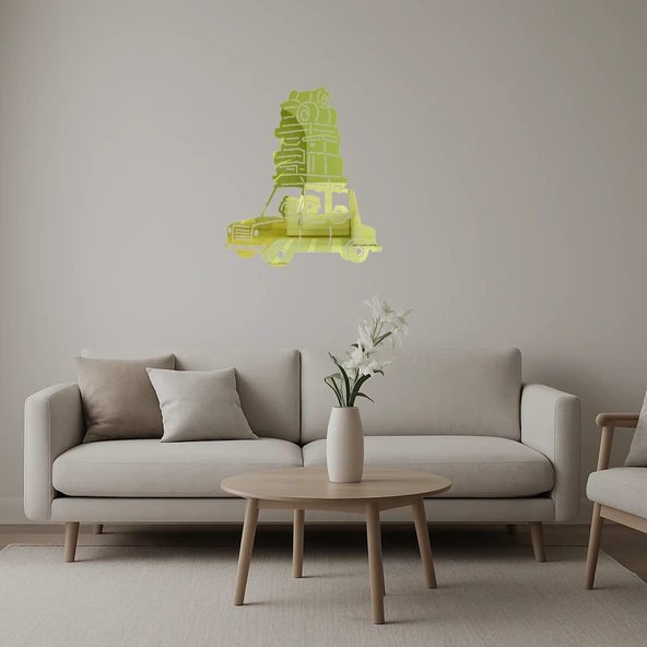 Aile Araba Yolculuğu Dekoratif Altın Aynalı Tablo ürün görseli