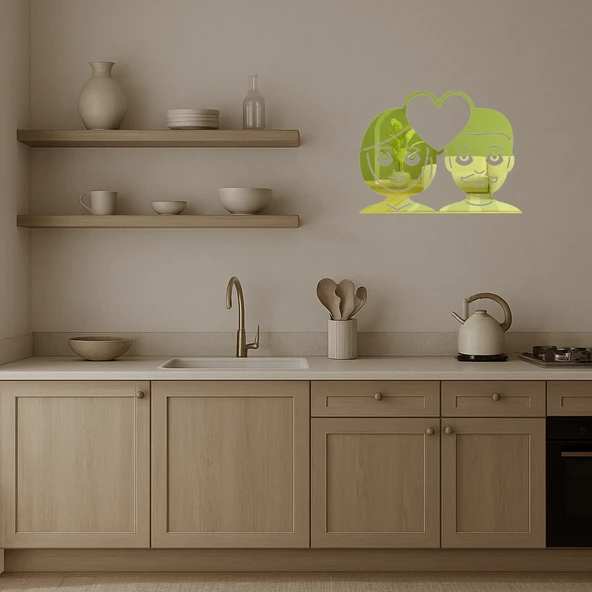 Kalpli Çift Emoji Dekoratif Altın Aynalı Tablo - Resim 3