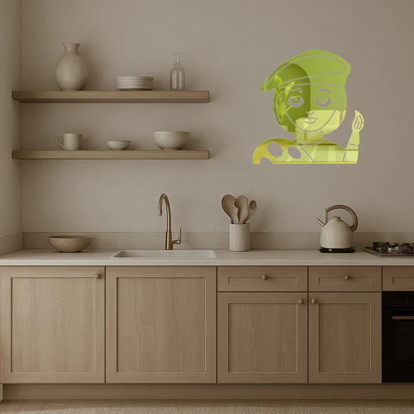 Sanatçı Kadın Emoji Dekoratif Altın Aynalı Tablo - Resim 2