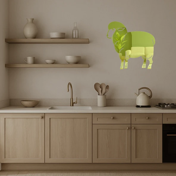 Sevimli Koyun Tasarımlı Dekoratif Duvar Altın Aynalı Tablosu - Resim 3