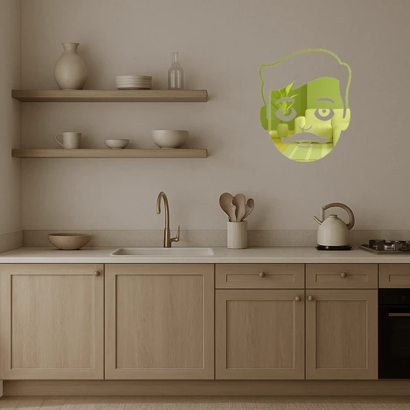 Gülümseyen Bıyıklı Emoji Dekoratif Altın Aynalı Tablo - Resim 3