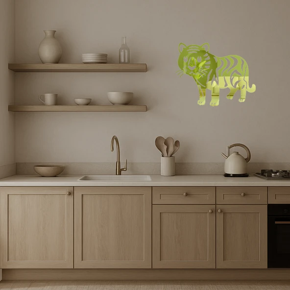 Kaplan Figürlü Vahşi Doğa Dekoratif Altın Aynalı Tablo - Resim 3