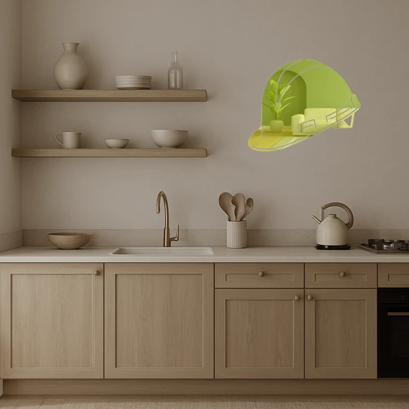 Güvenlik Kasklı Çocuk Dekoratif Altın Aynalı Tablo - Resim 3