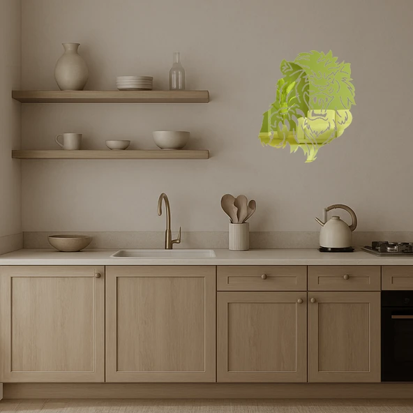 Aslan Yüzü Dekoratif Duvar Altın Aynalı Tablosu - Resim 3