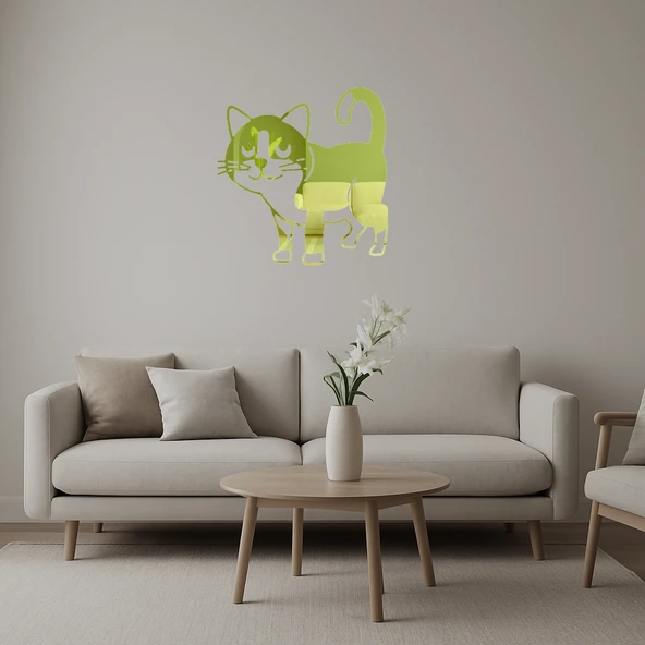 Sevimli Kedi Temalı Dekoratif İç Mekan Altın Aynalı Tablosu ürün görseli