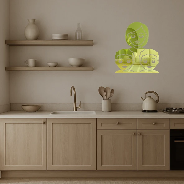 Anne ve İki Erkek Çocuk Emoji Aile Dekoratif Altın Aynalı Tablo - Resim 3