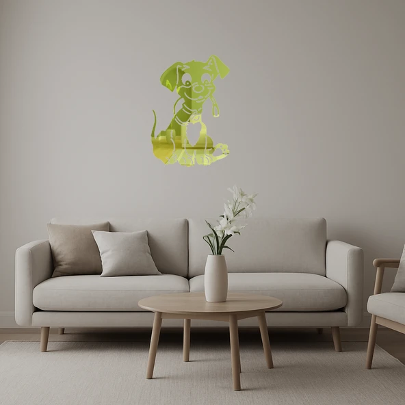 Kırmızı Tasmali Köpek Dekoratif  Altın Aynalı Tablo ürün görseli