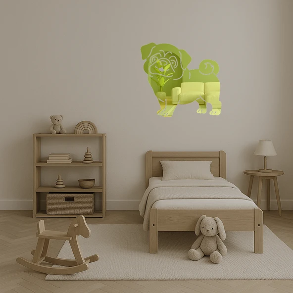 Sevimli Pug Köpek Dekoratif Duvar Altın Aynalı Tablosu - Resim 3