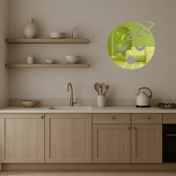 Uyuyan Surat Emoji Dekoratif Altın Aynalı Tablo - Resim 4