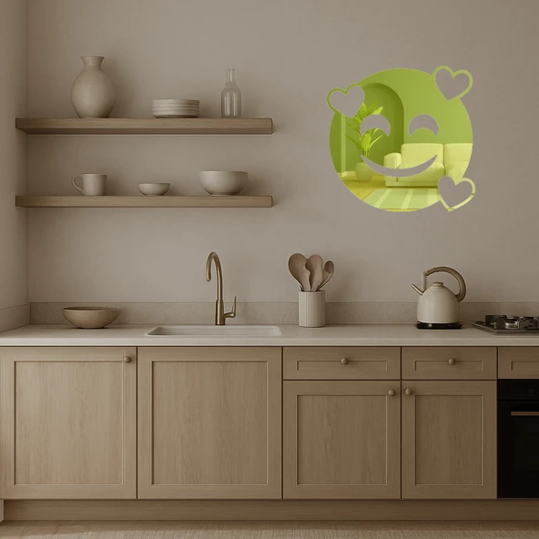 Kalp Gözlü Gülen Yüz Emoji Dekoratif Altın Aynalı Tablo - Resim 2