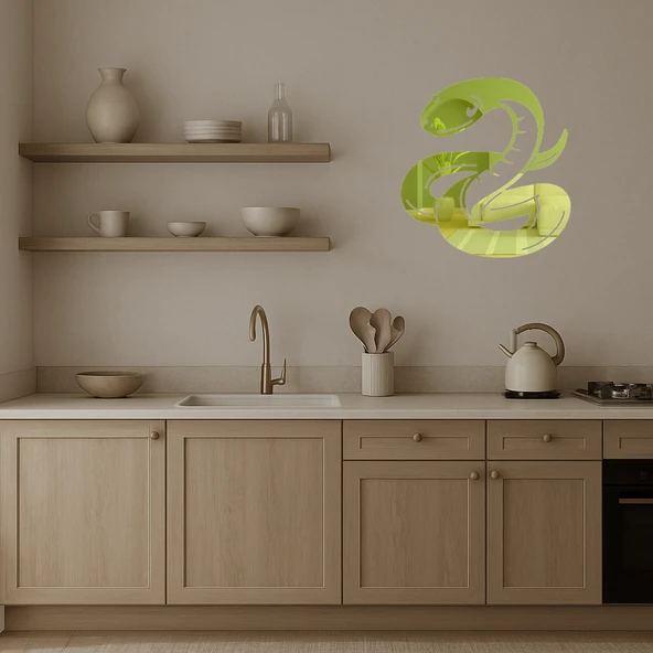 Yılan Figürlü Modern İç Mekan Duvar Altın Aynalı Tablosu - Resim 4