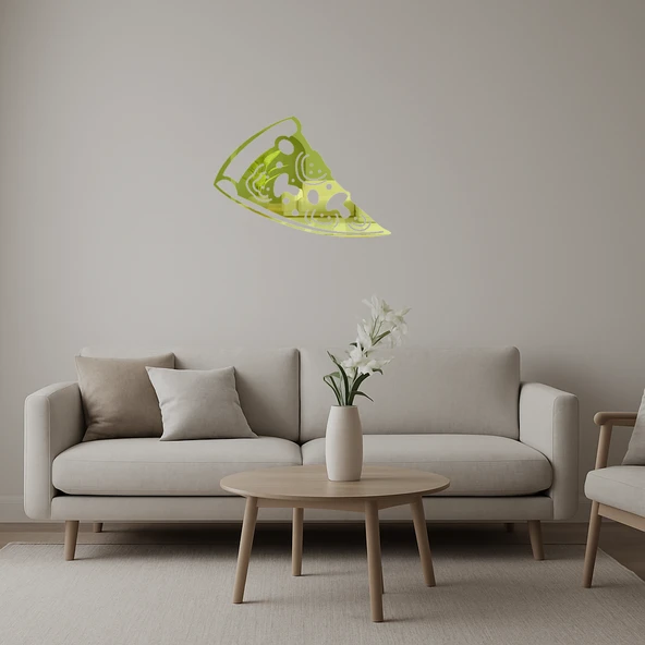 Mantarlı Domatesli Zeytinli Pizza Dilimi Dekoratif  Altın Aynalı Tablo ürün görseli