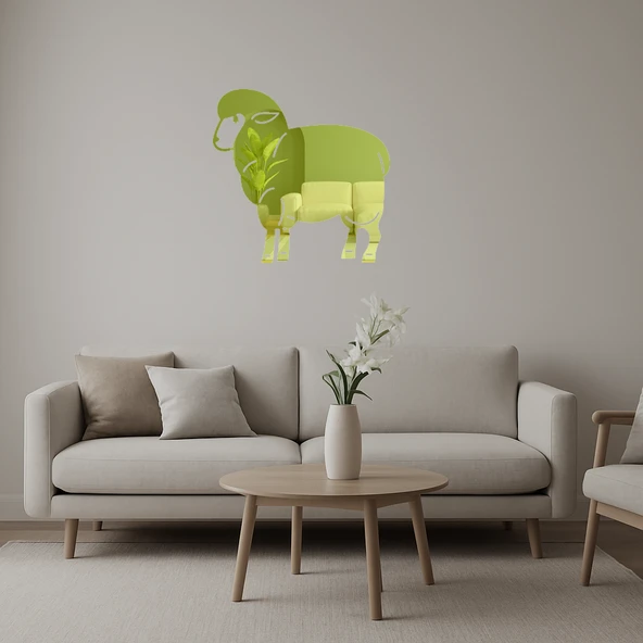 Sevimli Koyun Tasarımlı Dekoratif Duvar Altın Aynalı Tablosu ürün görseli