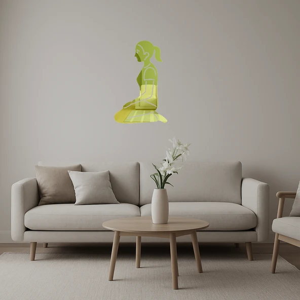 Diz Çöken Kadın Dekoratif Altın Aynalı Tablo ürün görseli