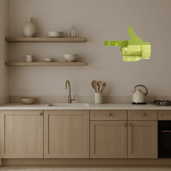 İşaret Eden El Tasarımlı  Dekoratif Altın Aynalı Tablo - 3