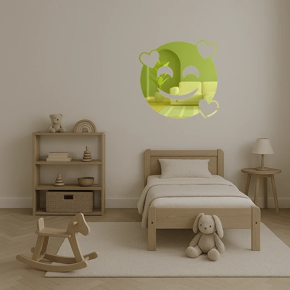 Kalp Gözlü Gülen Yüz Emoji Dekoratif Altın Aynalı Tablo - Resim 3