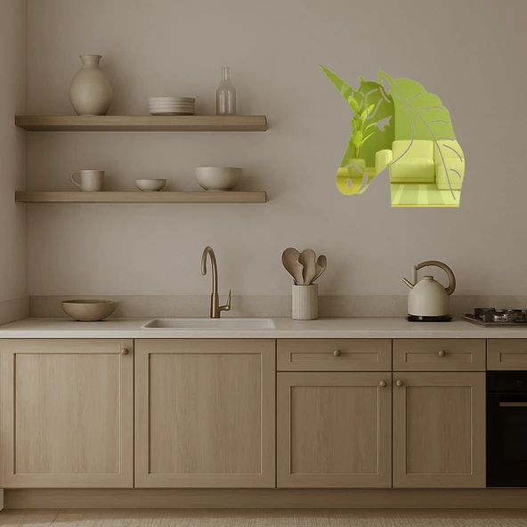 Unicorn Yüzü Dekoratif Altın Aynalı Tablo - Resim 3