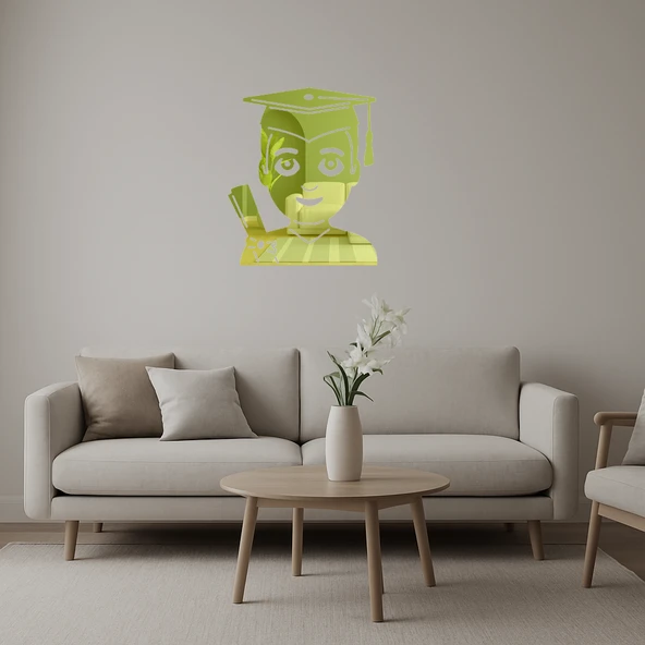 Öğrenci Erkek Emoji Dekoratif Altın Aynalı Tablo ürün görseli