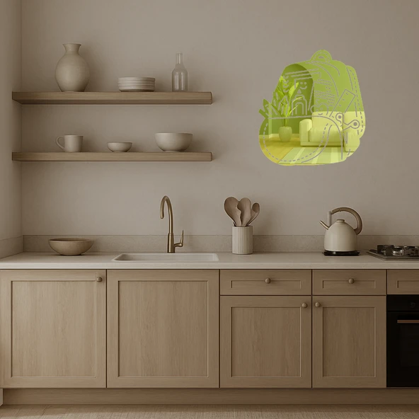 Üzeri Renkli Okul Çantası Dekoratif Altın Aynalı Tablo - Resim 3