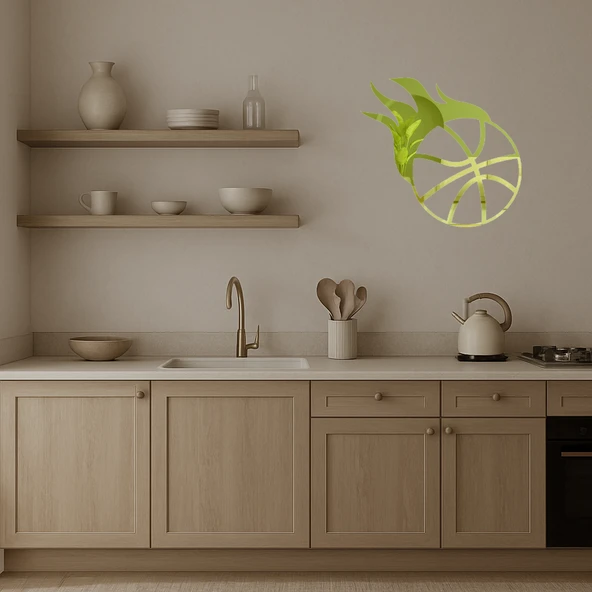 Kırmızı Alevli Basketbol Topu Dekoratif Altın Aynalı Tablo - Resim 4