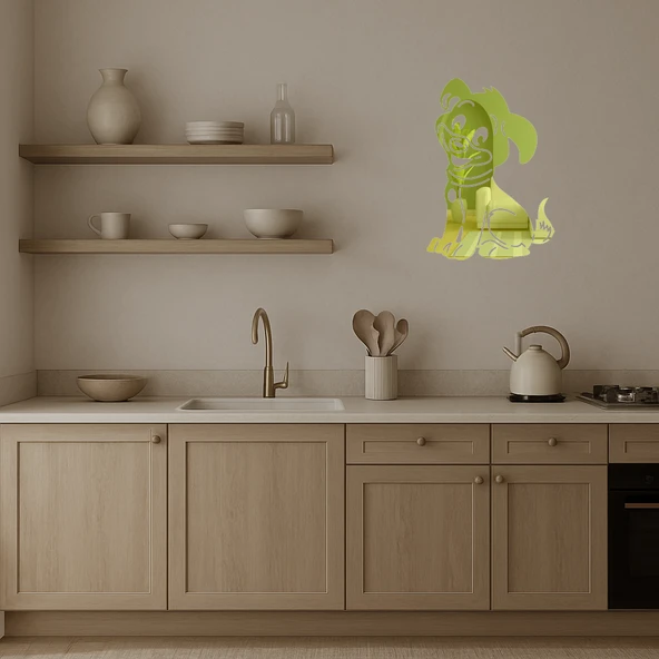 Mavi Gözlü Kırmızı Tasmalı Köpek  Altın Aynalı Tablo - Resim 3