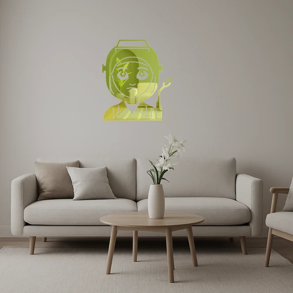 İç Mekan Dekoratif Saçlı Fabrika İşçisi Kadın Emoji Altın Aynalı Tablosu ürün görseli