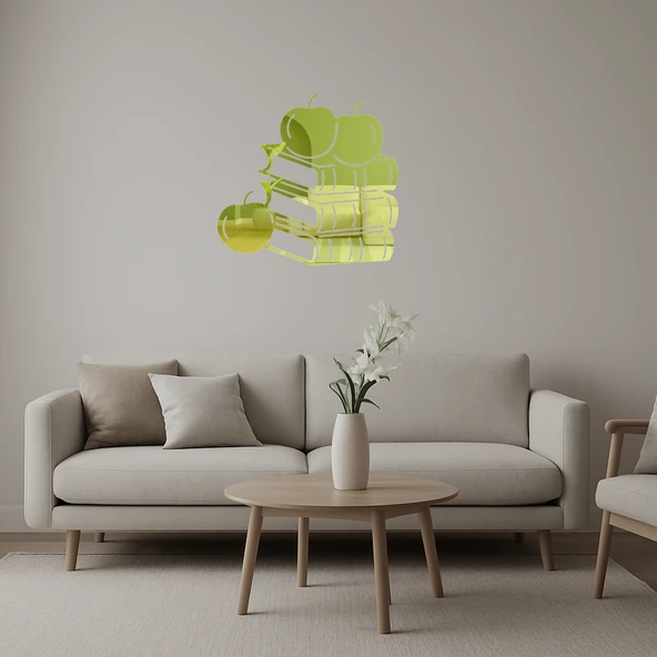 Kitaplar ve Elmaları Tasvir Eden  Dekor Altın Aynalı Tablo ürün görseli