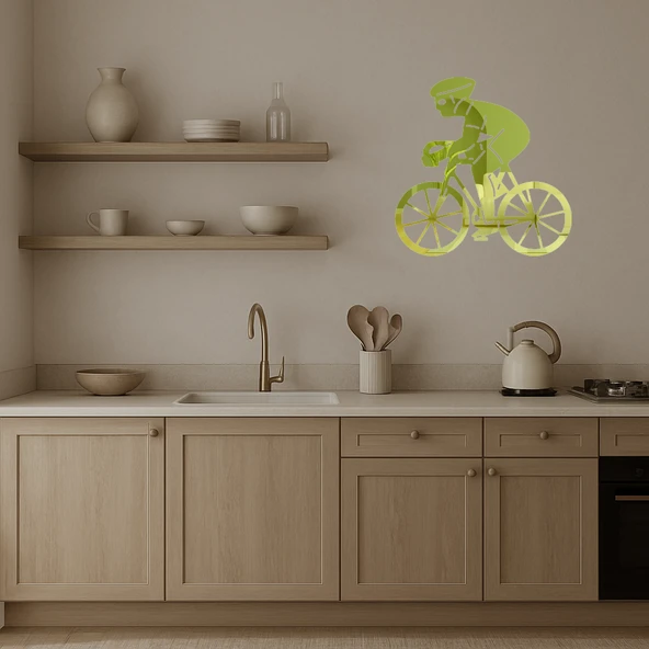 Bisikletçi Emoji Dekoratif Altın Aynalı Tablo - Resim 3