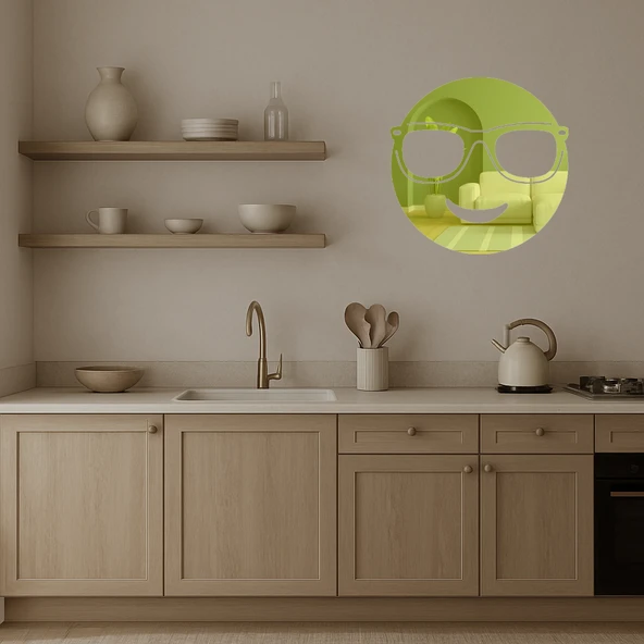 Havalı Güneş Gözlüklü Yüz Dekoratif Altın Aynalı Tablo - 3mm - Resim 4