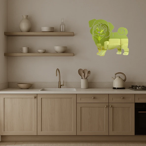 Sevimli Pug Köpek Dekoratif Duvar Altın Aynalı Tablosu - Resim 2