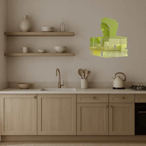 Kitap ve Elma Temalı Dekoratif  Altın Aynalı Tablo - 3