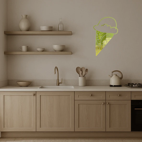 Dondurma Külahı Tasarımlı Renkli  Altın Aynalı Tablo - Resim 3