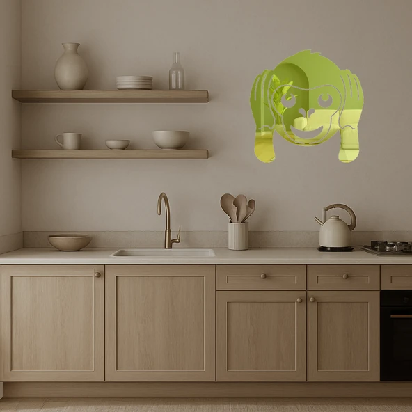 Şirin Maymun Emoji  Dekoratif Altın Aynalı Tablo - Resim 4