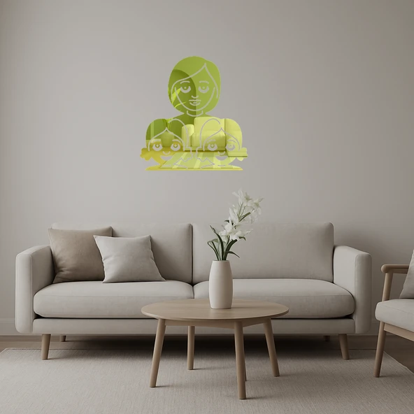 Anne ve Kız Çocuklar Emoji Aile Dekoratif Altın Aynalı Tablo