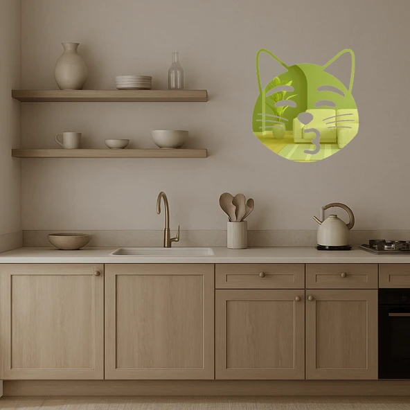 Öpücük Gönderen Kedi Emoji  Dekoratif Altın Aynalı Tablo - Resim 3