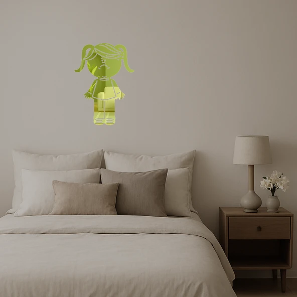 Üzeri Duygusal Kız Portresi Dekoratif Altın Aynalı Tablo - Resim 2