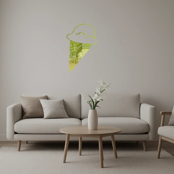 Dondurma Külahı Tasarımlı Renkli  Altın Aynalı Tablo ürün görseli