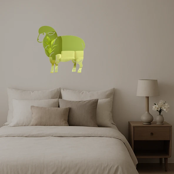 Sevimli Koyun Tasarımlı Dekoratif Duvar Altın Aynalı Tablosu - Resim 2