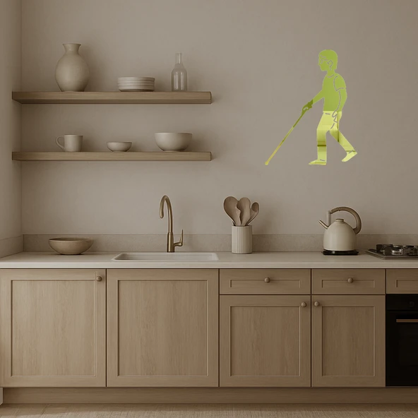 Beyaz Bastonlu Figür Dekoratif Altın Aynalı Tablo - Resim 3