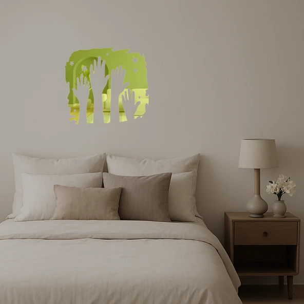 Eller ve Yıldızlar Dekoratif Altın Aynalı Tablo - 2