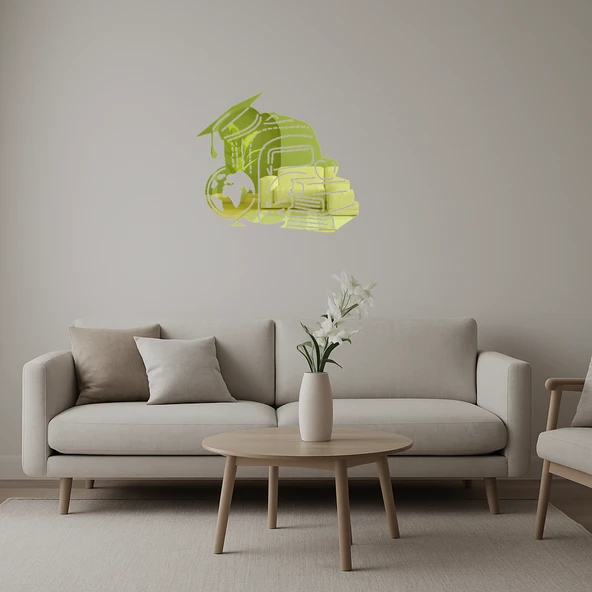 Kitap ve Okul Çantası Dekoratif Altın Aynalı Tablo ürün görseli