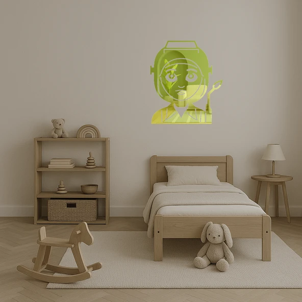 İç Mekan Dekoratif Saçlı Fabrika İşçisi Kadın Emoji Altın Aynalı Tablosu - Resim 2