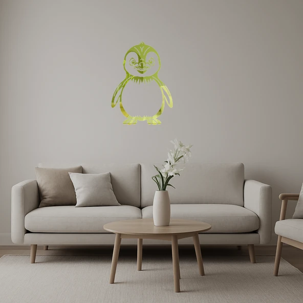 Sevimli Penguen Tasarımlı  Altın Aynalı Tablo ürün görseli