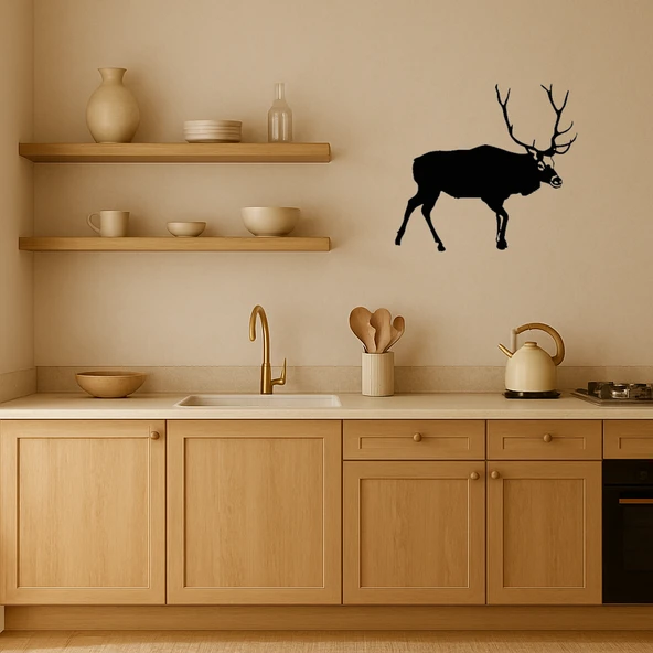 Geyik ve Dağ Manzaralı Dekoratif Tablo - Resim 2