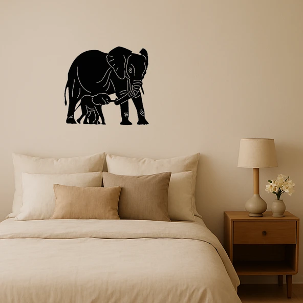 Anne ve Yavru Fil Dekoratif Tablo ürün görseli