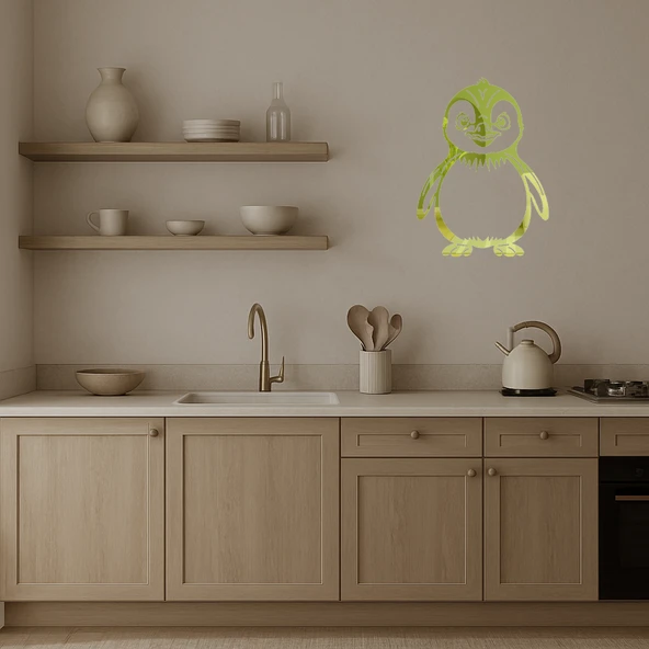 Sevimli Penguen Tasarımlı  Altın Aynalı Tablo - Resim 3