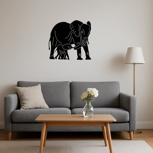 Anne ve Yavru Fil Dekoratif Tablo - Resim 2