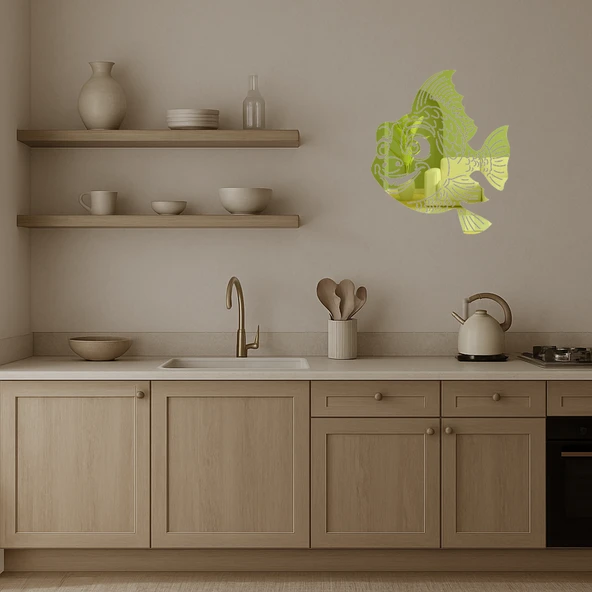 Renkli Balık Tasarımlı Dekoratif  Duvar Altın Aynalı Tablosu - Resim 2